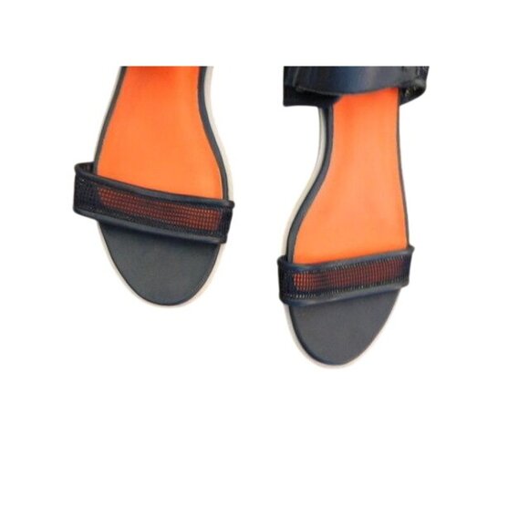 Lacoste Size 9 Navy Blue Leather Lonelle Mesh Strappy Designer Sandals - Picture 3 of 4